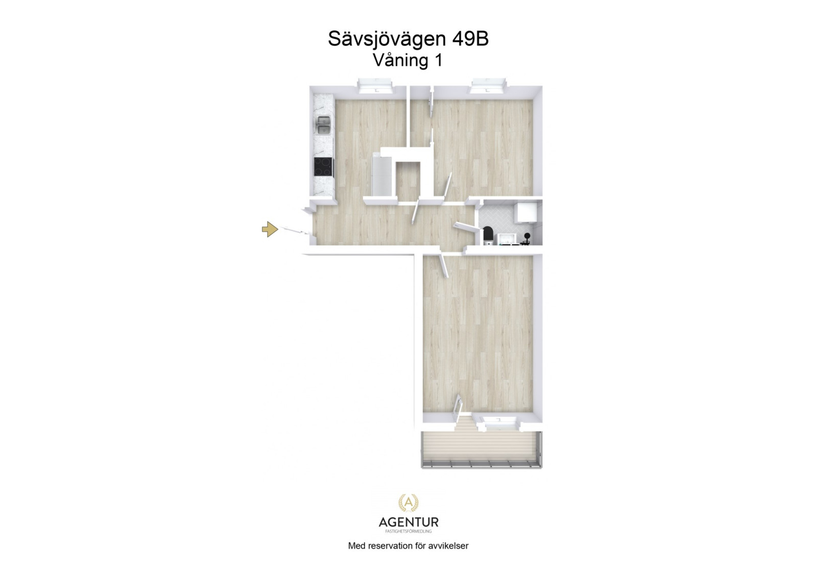 3D Floor Plan - Våning 1 - Letterhead Sävsjövägen 49B